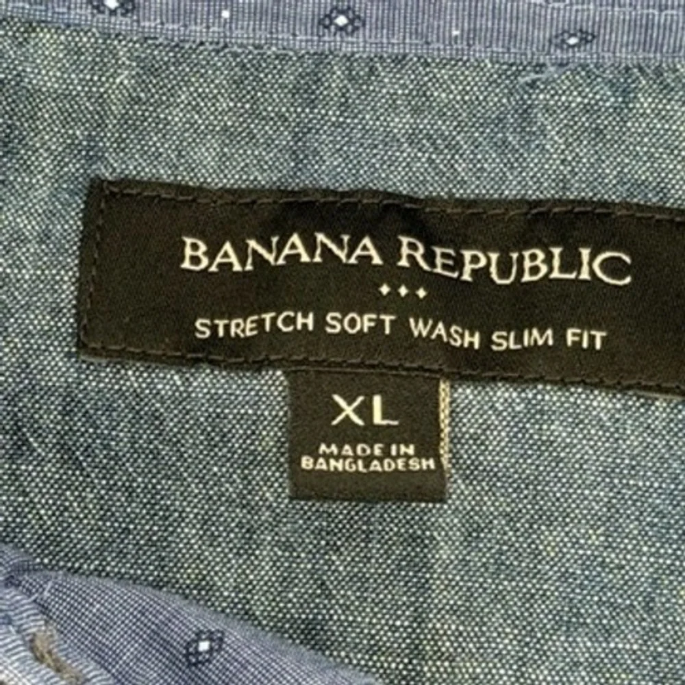 Banana Republic Mens Slim Fit Stretch Soft Wash Blue Dot Dress‎ Shirt XL